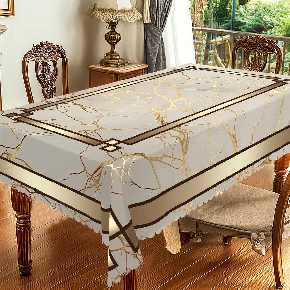 nappe table marbre doré classique blanc beige élégante imperméable machine réutilisable printemps pâquesextérieur