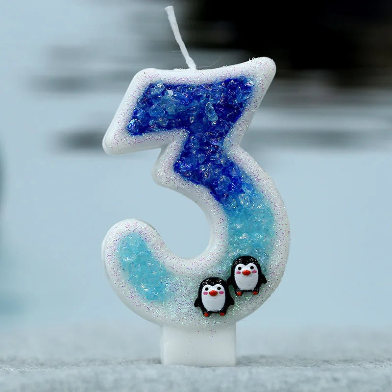 bougies chiffre glitter penguins blanc bleu noir décoratives animaux adhésives relief thèmes