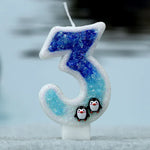 bougies chiffre glitter penguins blanc bleu noir décoratives animaux adhésives relief thèmes