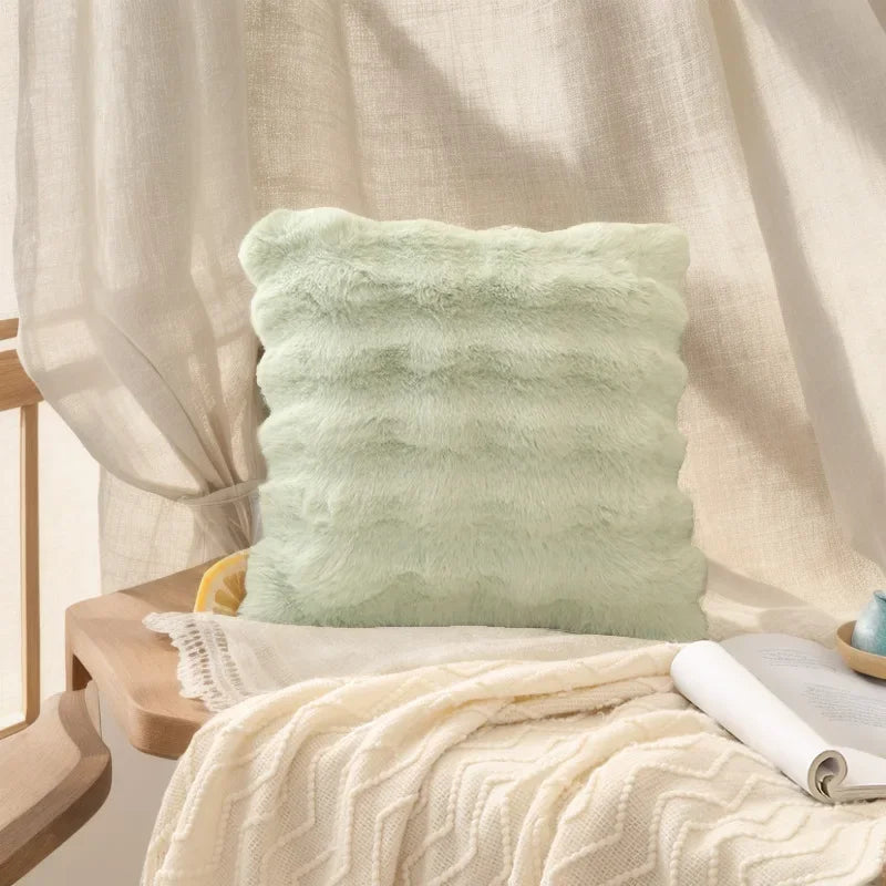 taies d'oreiller velours fourrure couleurs unies moderne canapé hiver pastel clair beige gris marron