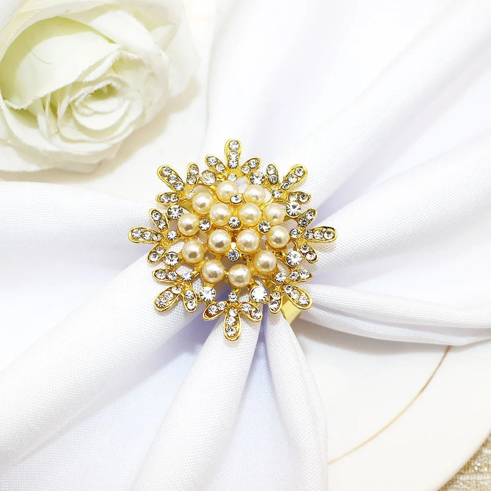 boucle serviette blanches strass dorés classique élégant clips serviettes fourchette couteau citron doré blanc
