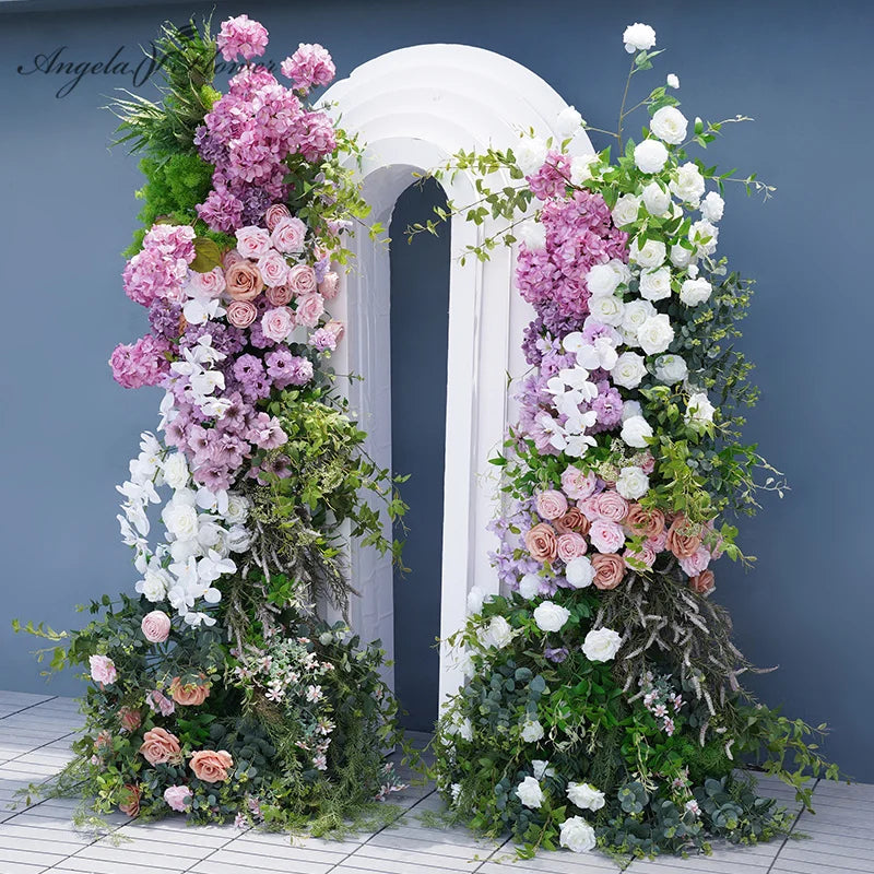 arche décorative florale violet rose blanc vert fleurs artificielles feuillage classique extérieur mariage événement