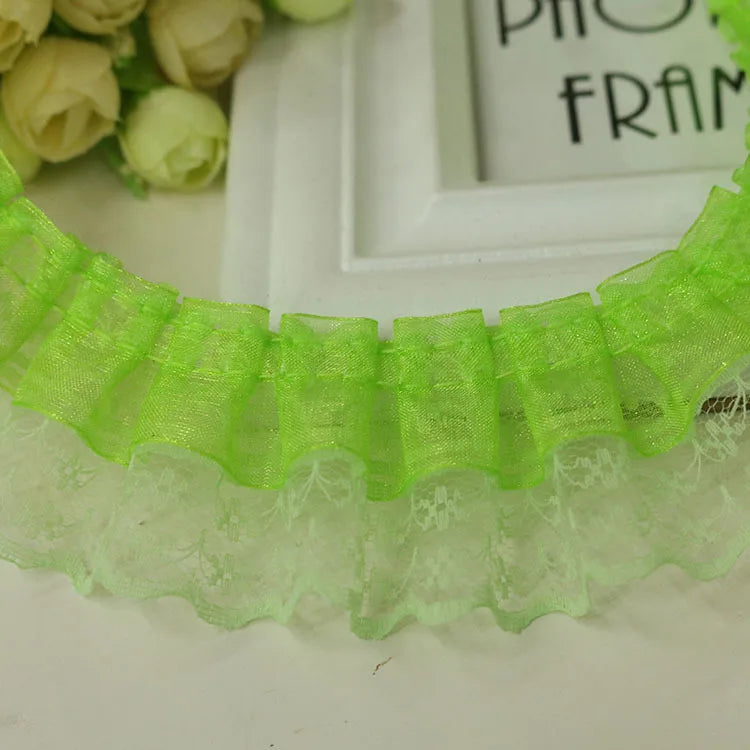 ruban dentelle fine rose clair rouge bleu clair vintage romantique fronces polyester 4.5cm