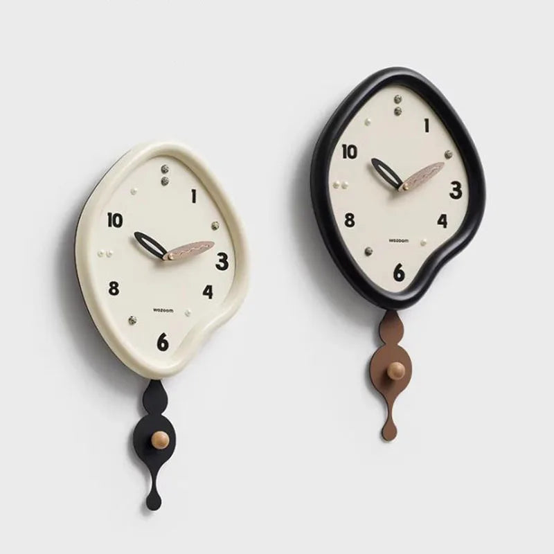 horloge murale moderne abstraite géométrique salon blanc noir pendule marron unique aiguille fixations