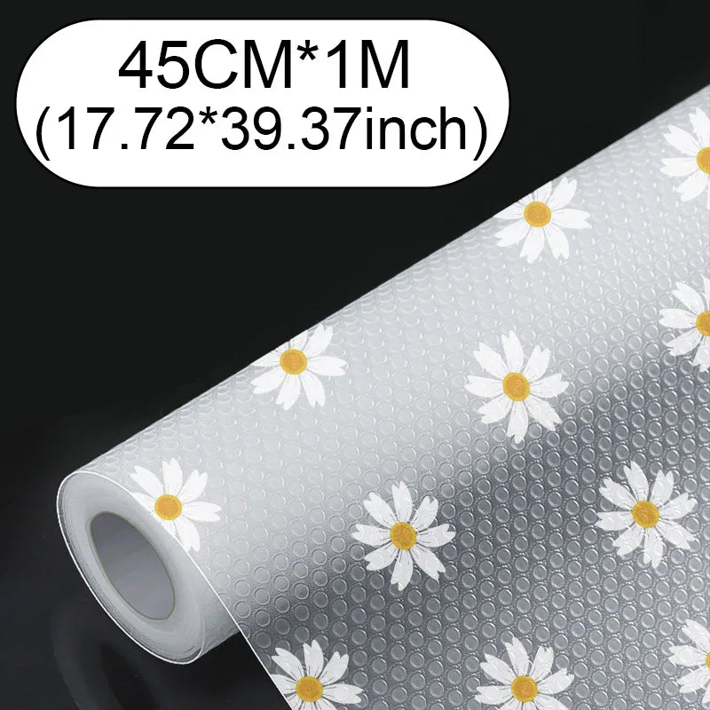 tapis rangement fleuri gris clair blanc jaune moderne anti moisissure tiroir armoire légèrement rugueux