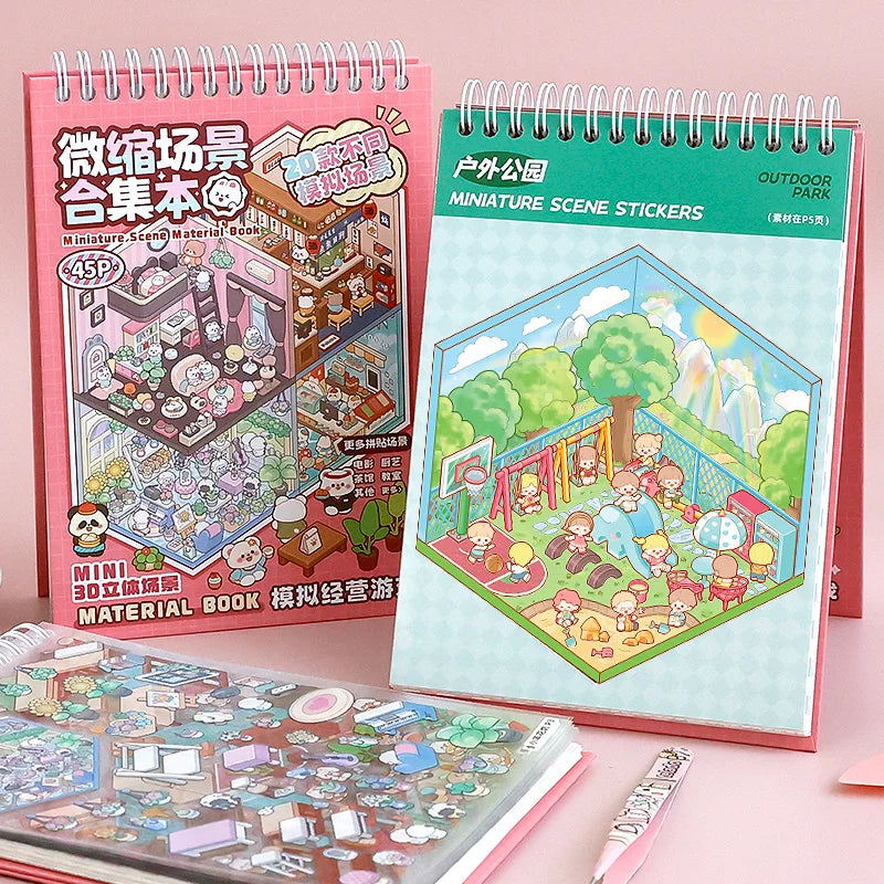 sticker animaux mignons scènes miniatures dessin animé spirale livre stickers enfants variés