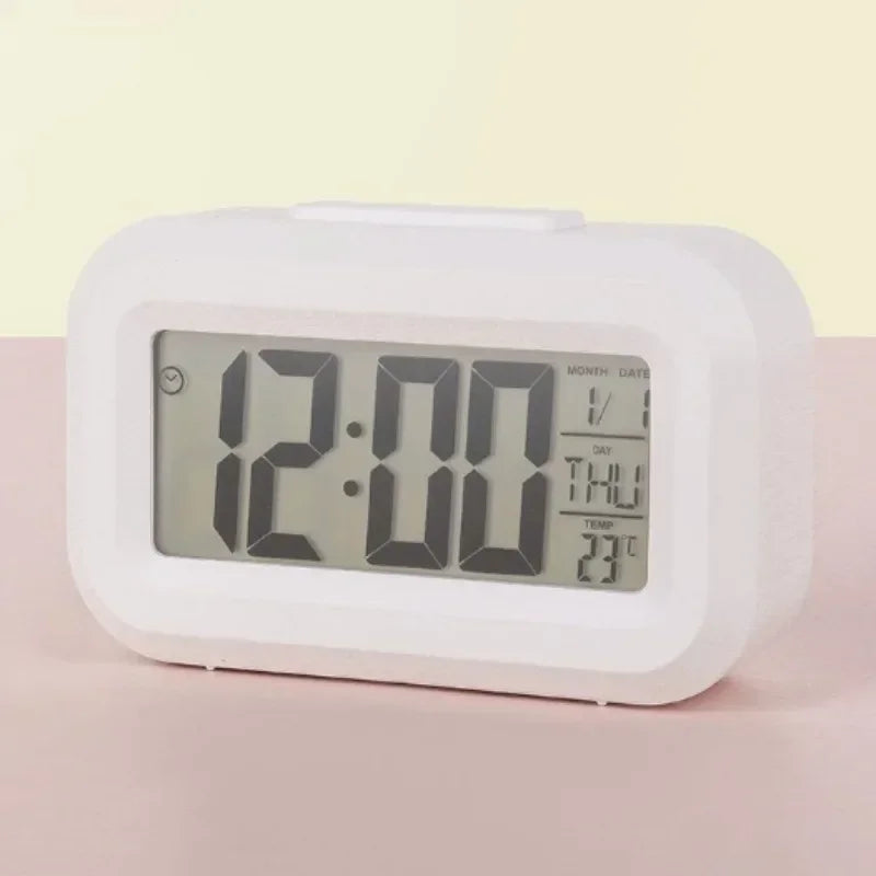 horloge numérique moderne compacte affichage lcd vert noir blanc rose clair timer radio fonctionnement