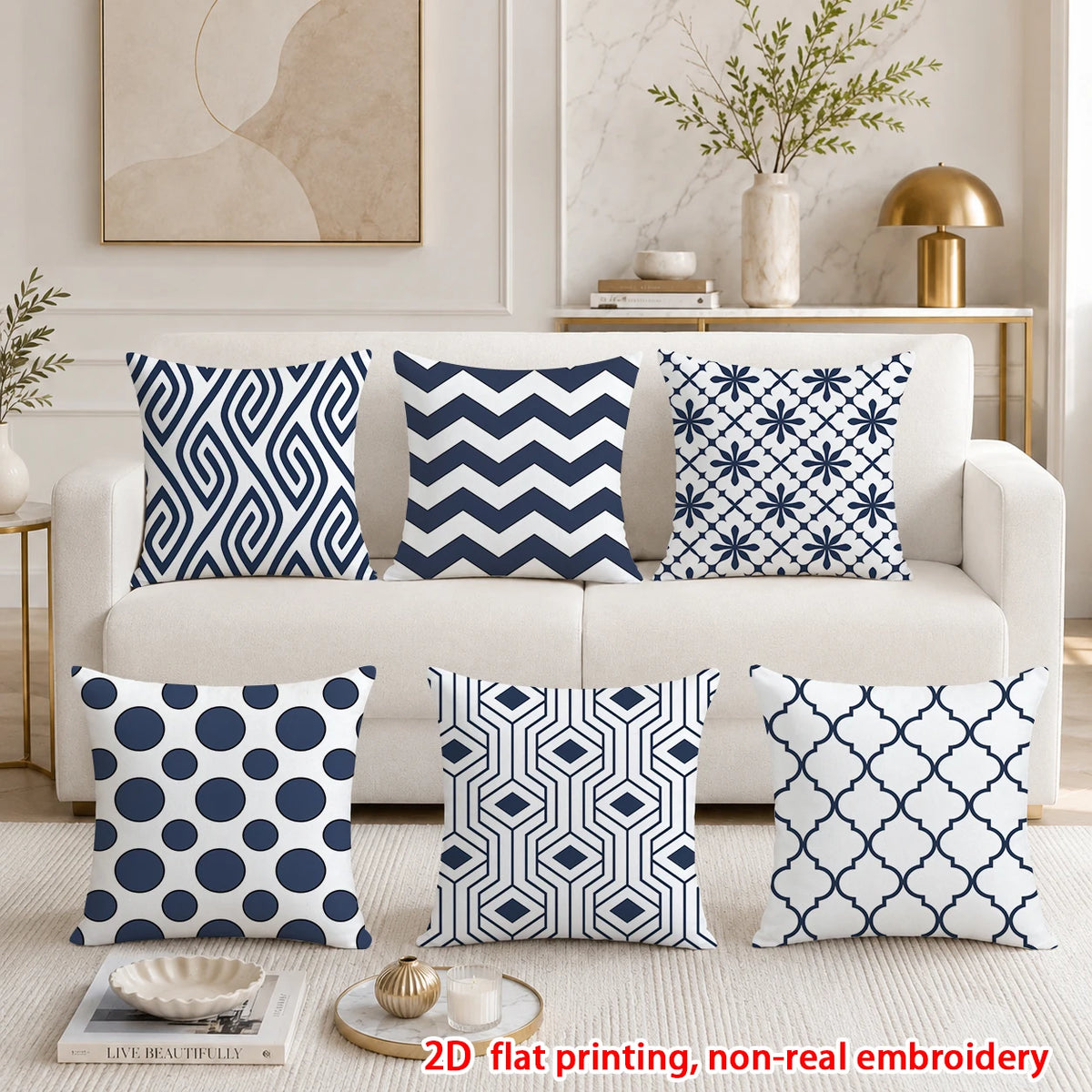 lot housses coussin géométriques bleu marine canapé salon chambre moderne