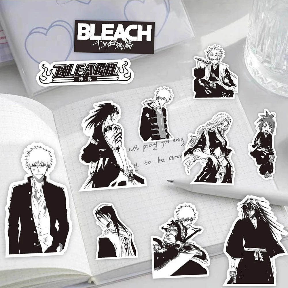 sticker anime bleach personnages textes adhésifs collection noirs blancs bricolage téléphone portable
