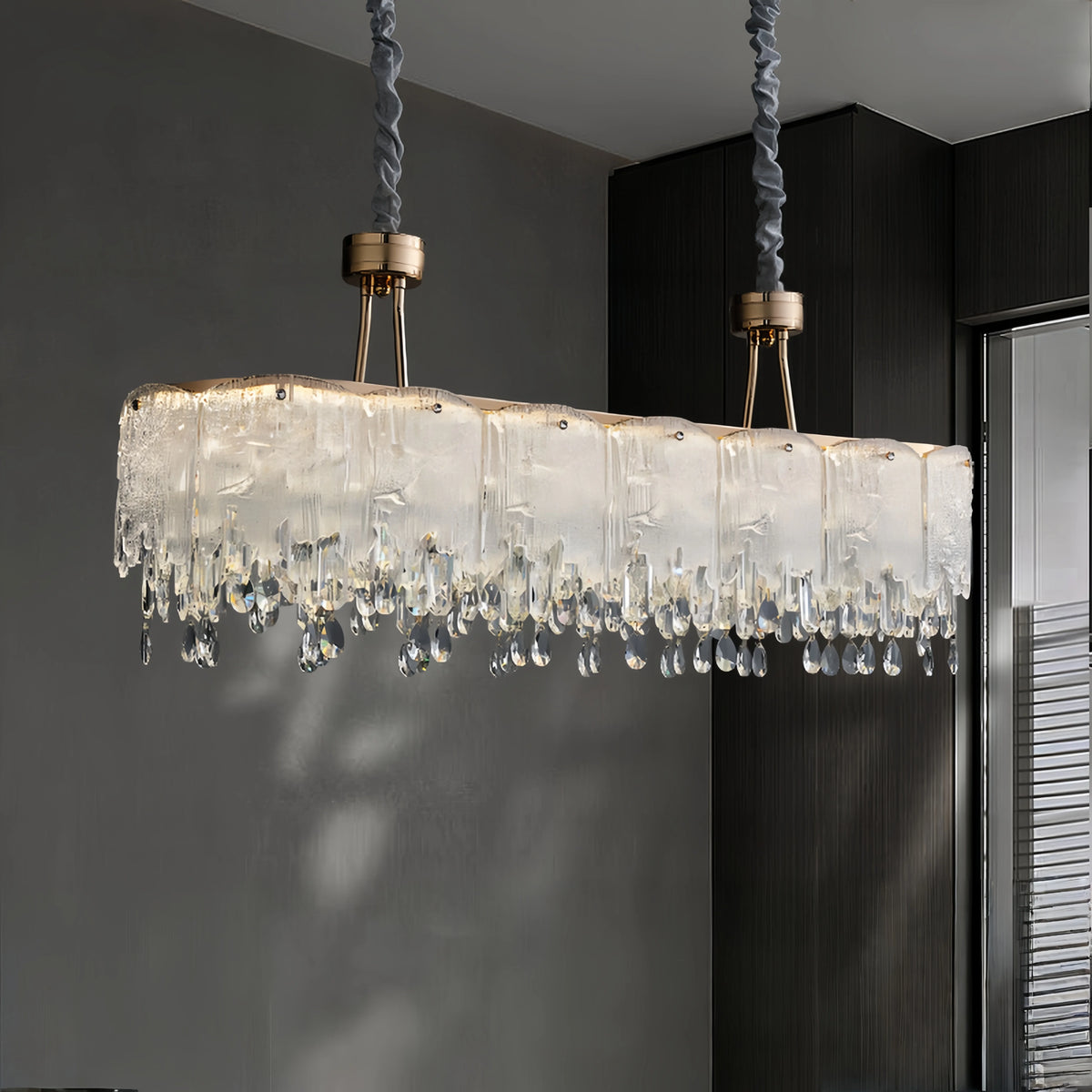 lampe suspendue moderne élégante verre transparent gouttes roses led 6000k 4000k 3000k