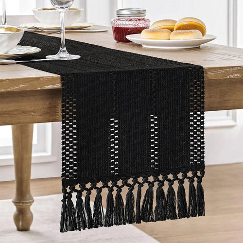 chemin table boho rustique franges motifs géométriques coton polyester décoration table manger fête