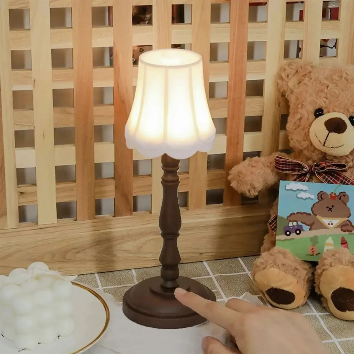 lampe table champignon blanc marron classique base stable abat jour câble