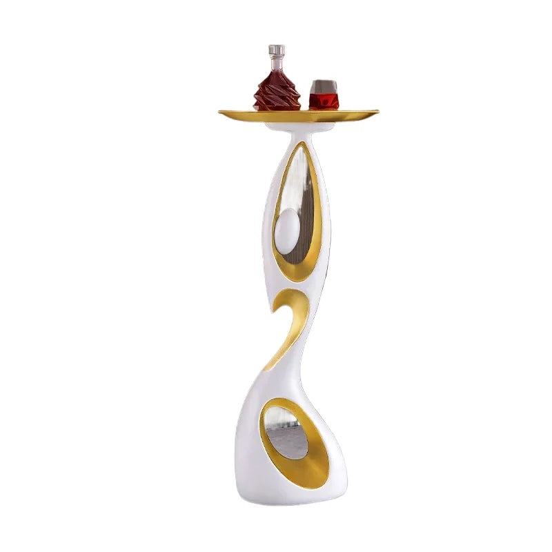 table basse moderne artistique plateau rond noir or blanc