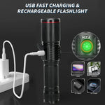 lampe torche rechargeable led laser réglable résistante choc 500mètres noire anneau rouge