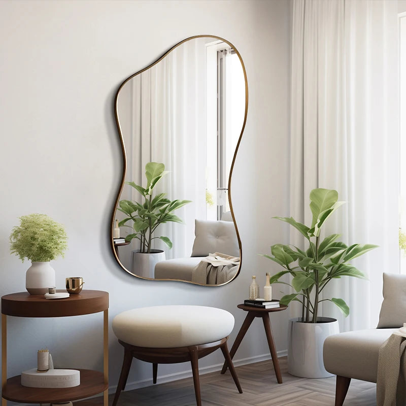miroir mural contemporain or incurvé décoration élégante maison accrochage mur designintérieur decoration accessoire