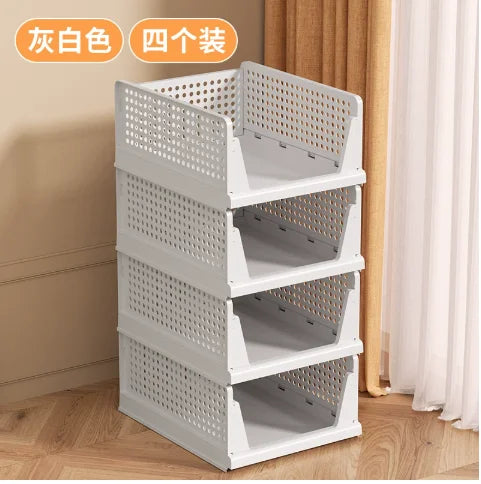 paniers rangement blancs perforés empilables respectueux environnement moderne fournis clips armoire vêtements pliés