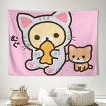 tapisserie murale chat dessin animé moderne rose clair tissu polyestère lavable chambre salon decoration