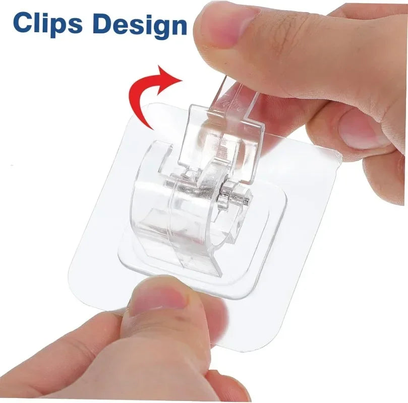 clips fixations tiges adhésifs transparents modernes sans perçage multiples usage cuisine salle bains
