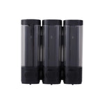 distributeur savon noir transparent moderne fixation murale bouton déclenchement lisse minimaliste