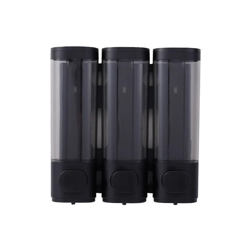 distributeur savon noir transparent moderne fixation murale bouton déclenchement lisse minimaliste
