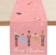 tableau table lin rose motifs noel nutcrackers danseuse sapin rennes flocons merry christmas festive