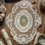 serviettes table brodées florales dentelle vintage blanc beige orange 30x43cm