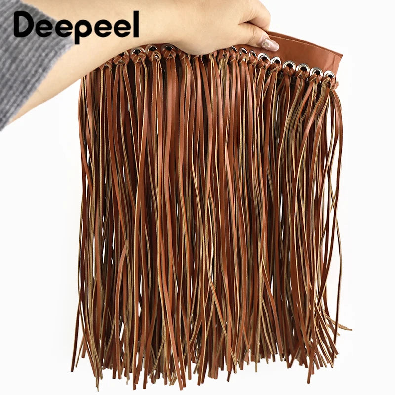 franges simili cuir noir boho chic métalliques décoration textile maisonFRINGEDECORATIVE