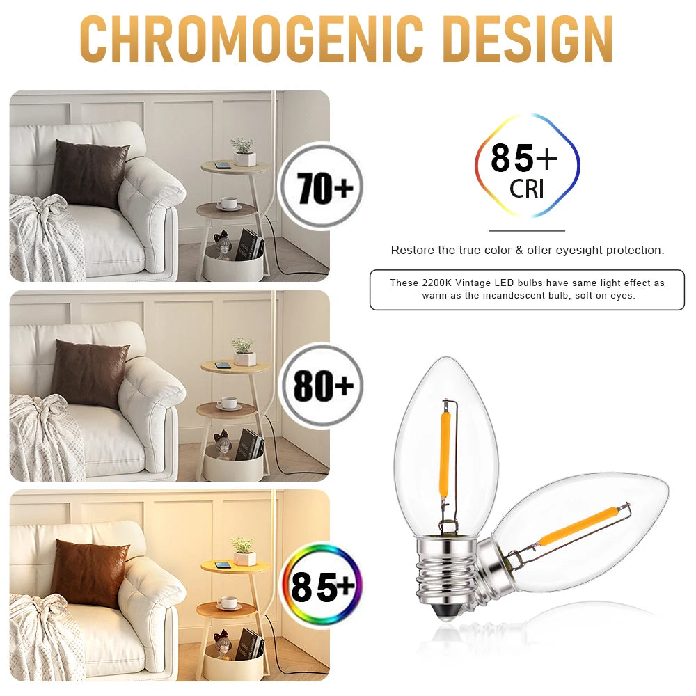 ampoule led filament doré 2700k blanc chaud e14 220v 0.5w transparent moderne 25000h