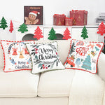 housse coussin patchwork noël blanc guirlande cloches branches baies étoiles décor maison festive 45x45cm