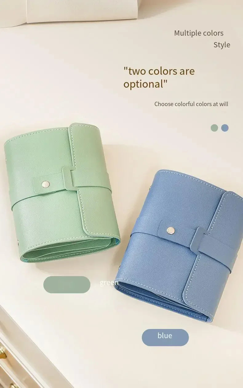 porte bijoux pliable simili cuir vert bleu rose moderne minimaliste boucles d'oreilles voyage télescopique