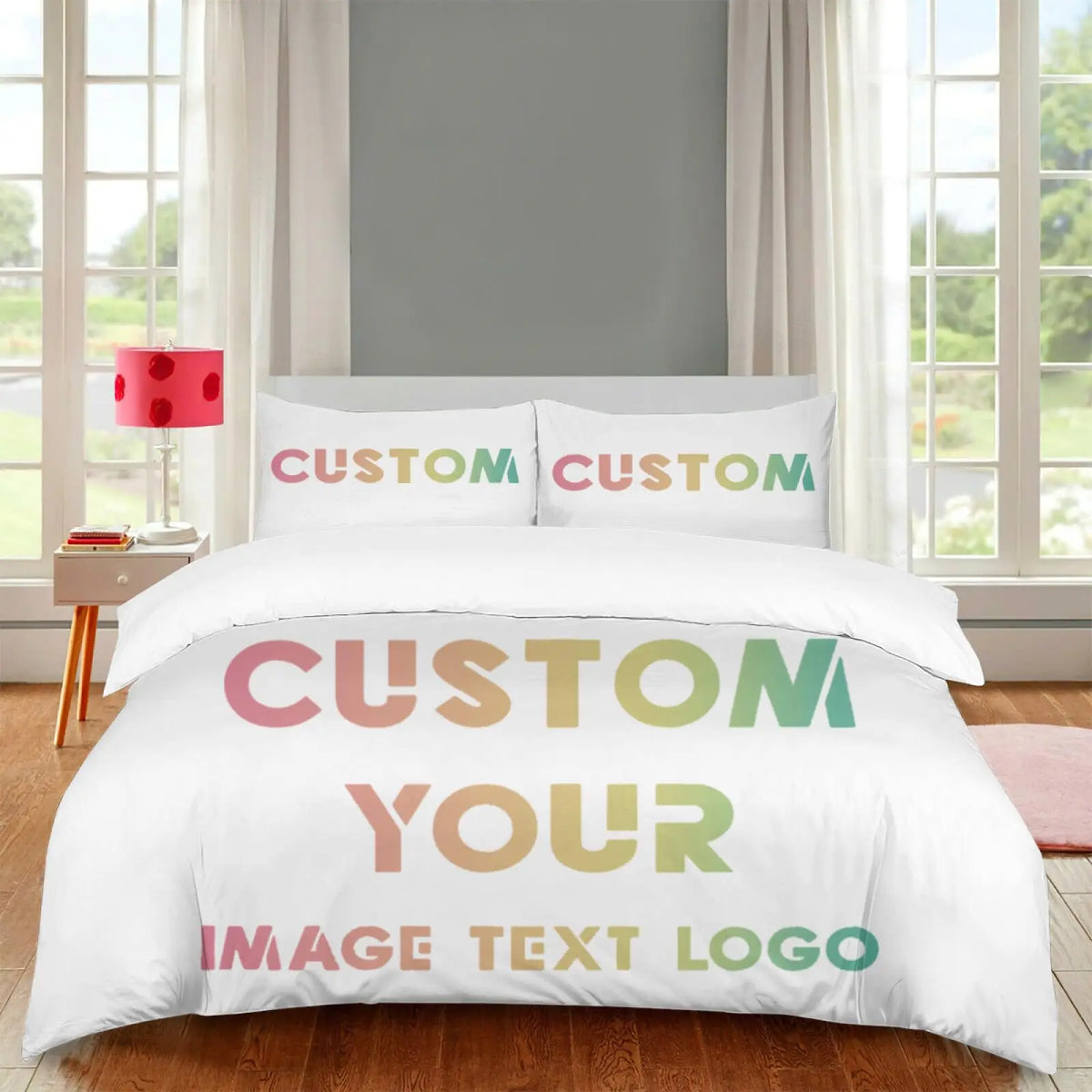 Housse de couette personnalisée dans une chambre décorée