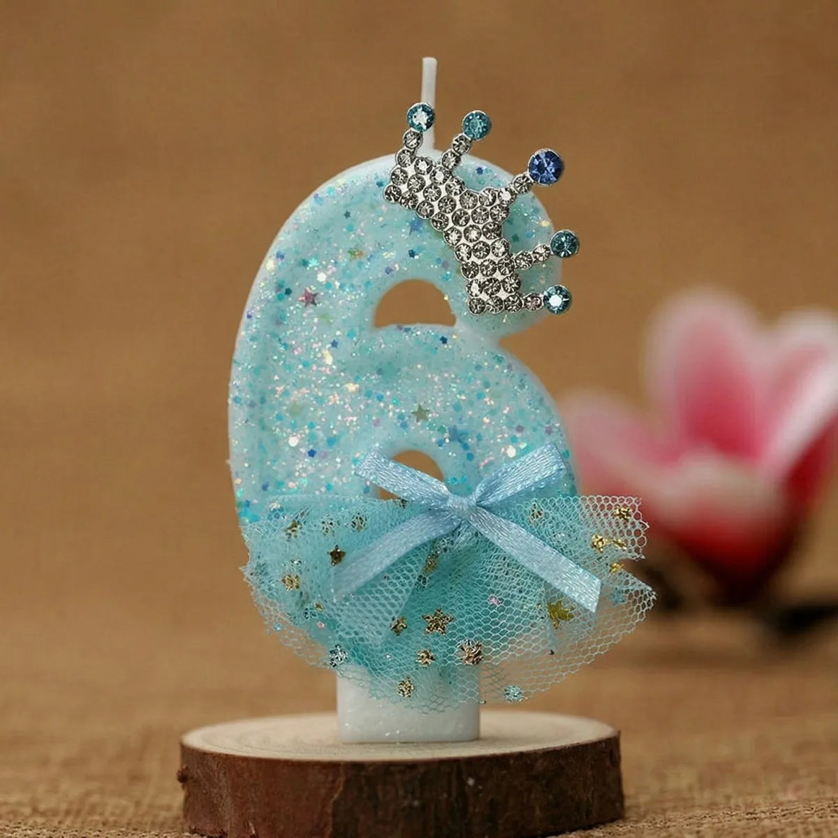 bougies numériques anniversaire forme chiffres paillettes strass rubans bleu rose décoratives féminines