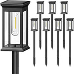 lampe solaire extérieure moderne transparente noire éclairage paysagiste ip65 blanc chaud piquet pack