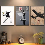 affiche art contemporaine street banksy graphique abstraite noire blanche verte murale salon decoration