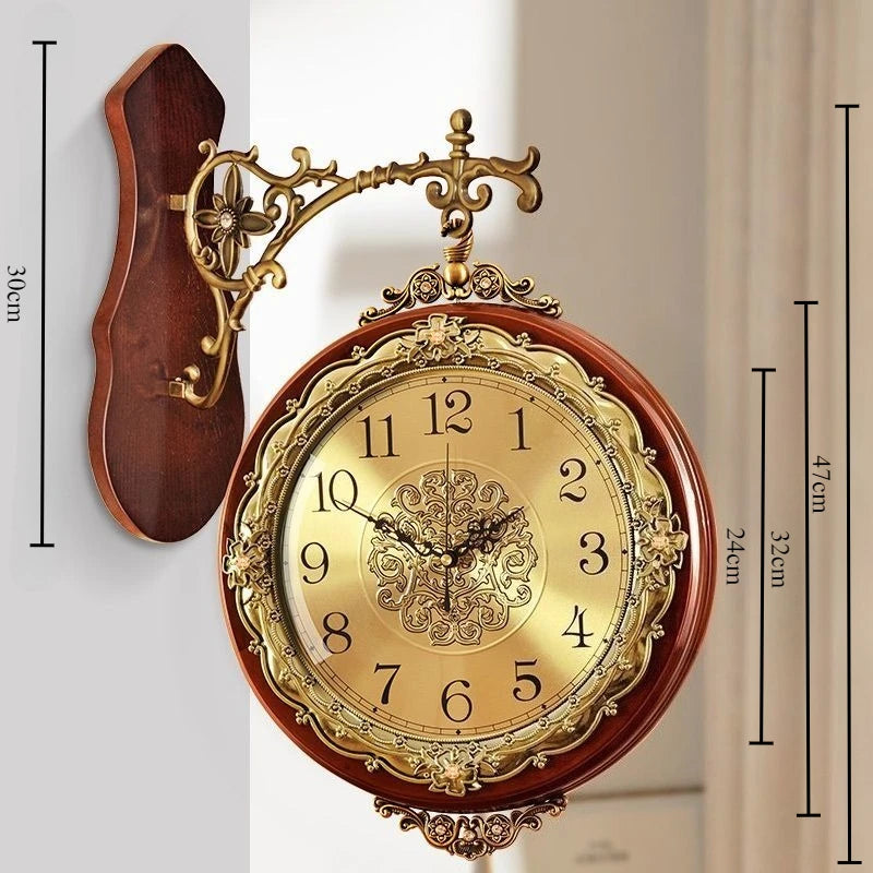 horloge murale or marron ornements floraux chiffres romains classique fixations salon chambre vintage quartz