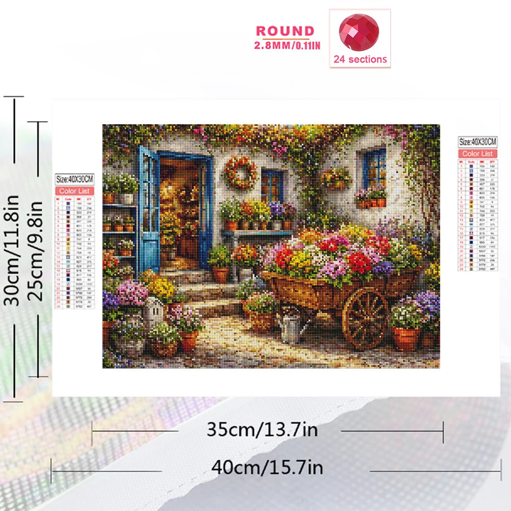 puzzle diamant multicolore maison fleurs artisanal complet diy résine opaque classique full embroidery kit