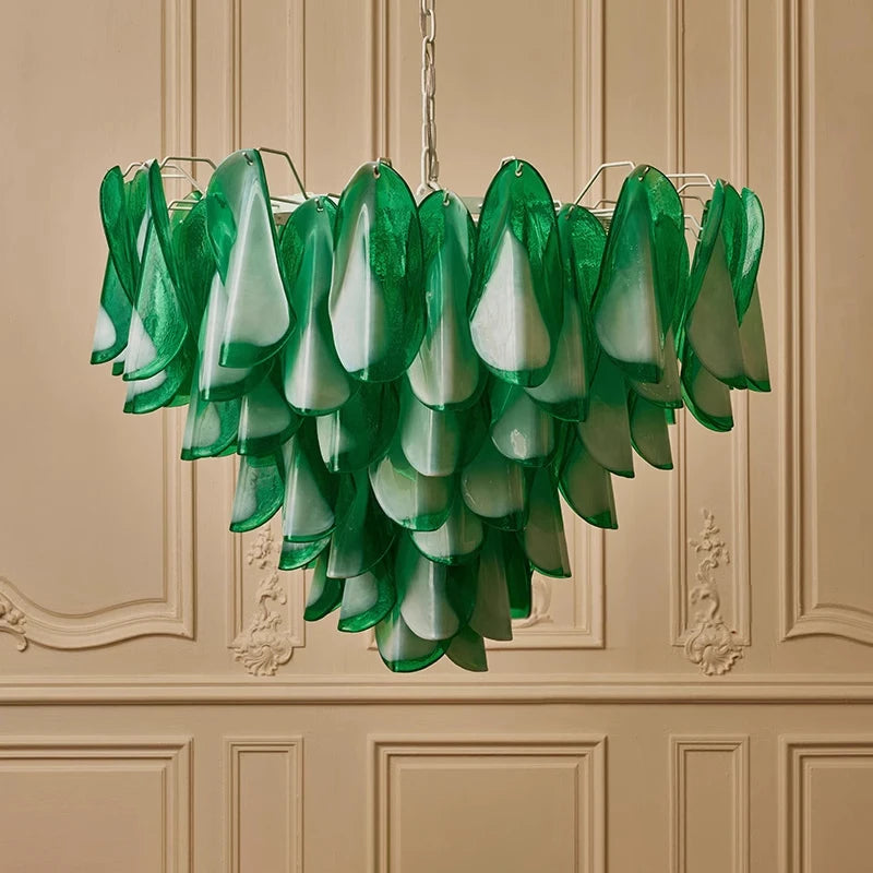 suspension lumineuse moderne vert blanc ondulée translucide led chambre salon