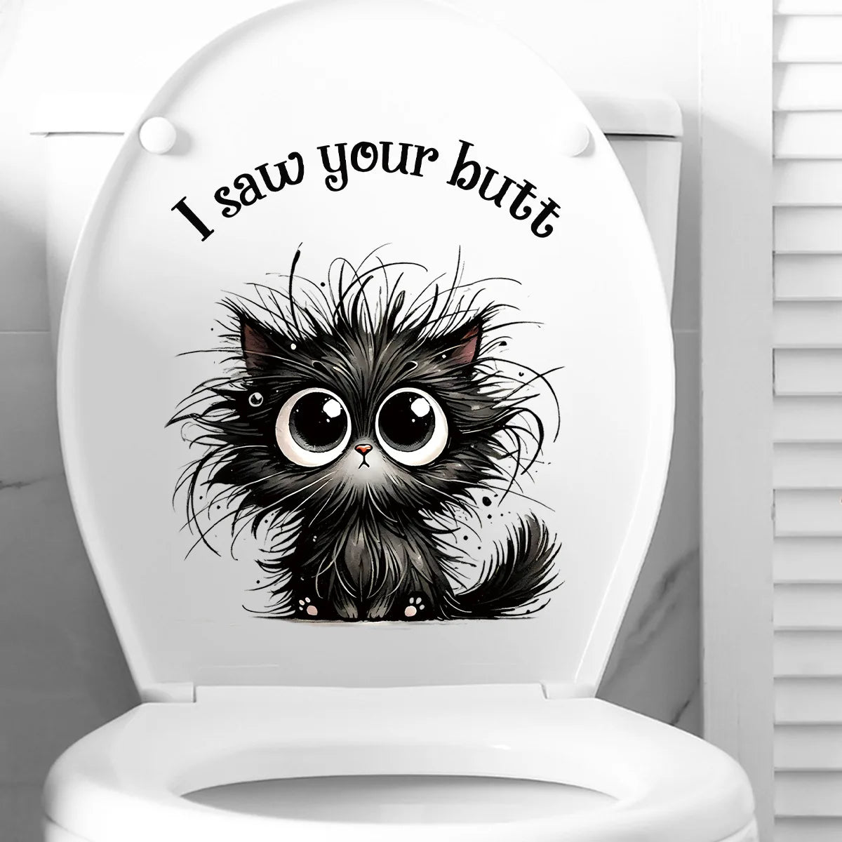autocollant mural dessin animé chat mignon texte saw your butt noir blanc gris imperméable
