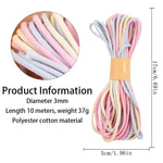 corde coton 10mètres 3mm rayures horizontales rose blanc gris vert bleu orange jaune texturée