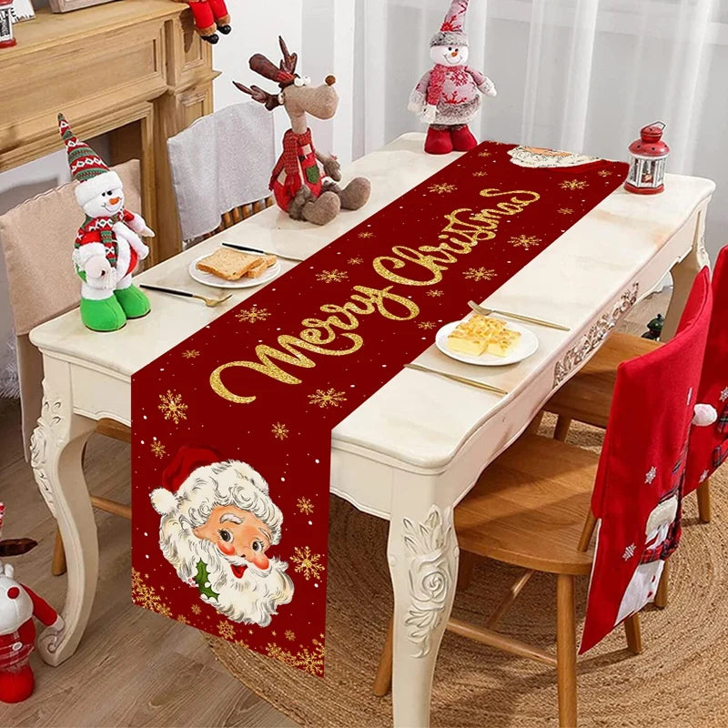 table noël chemin rouge blanche doré père noël flocons merry christmas festive