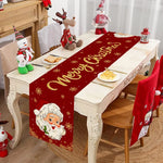table noël chemin rouge blanche doré père noël flocons merry christmas festive