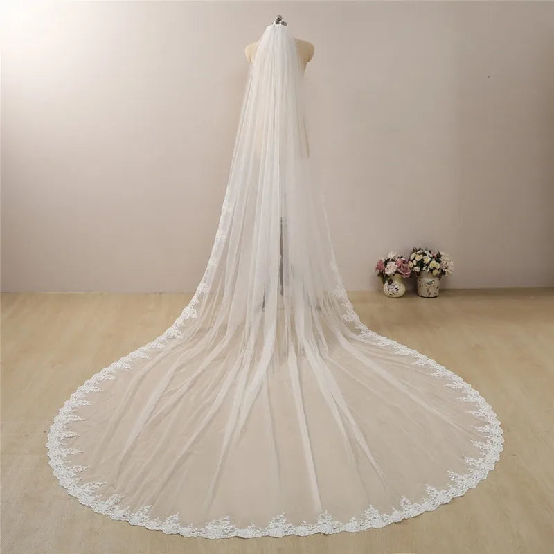 voile mariée blanc dentelle polyester bord dentelle clips métalliques translucide classique nouveau mariage erotique