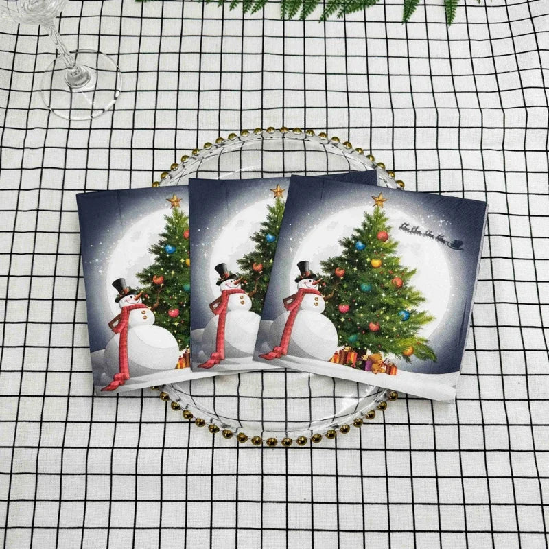 serviettes papier festives noel sapin bonhomme neige cadeaux rouges vert or vintage