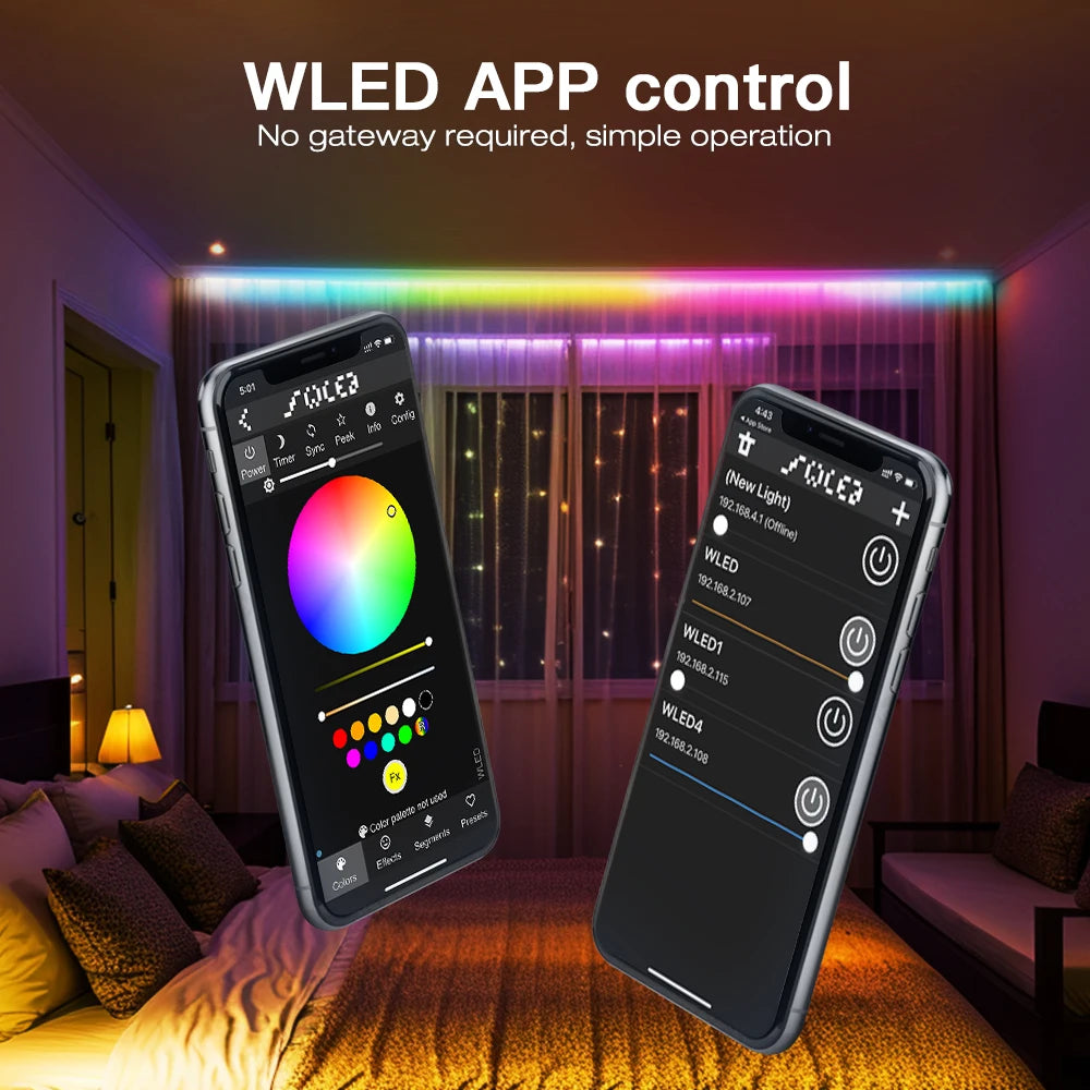 ruban led multicolore moderne controle esp32 wled app 12v 240w 30m wlan alexa