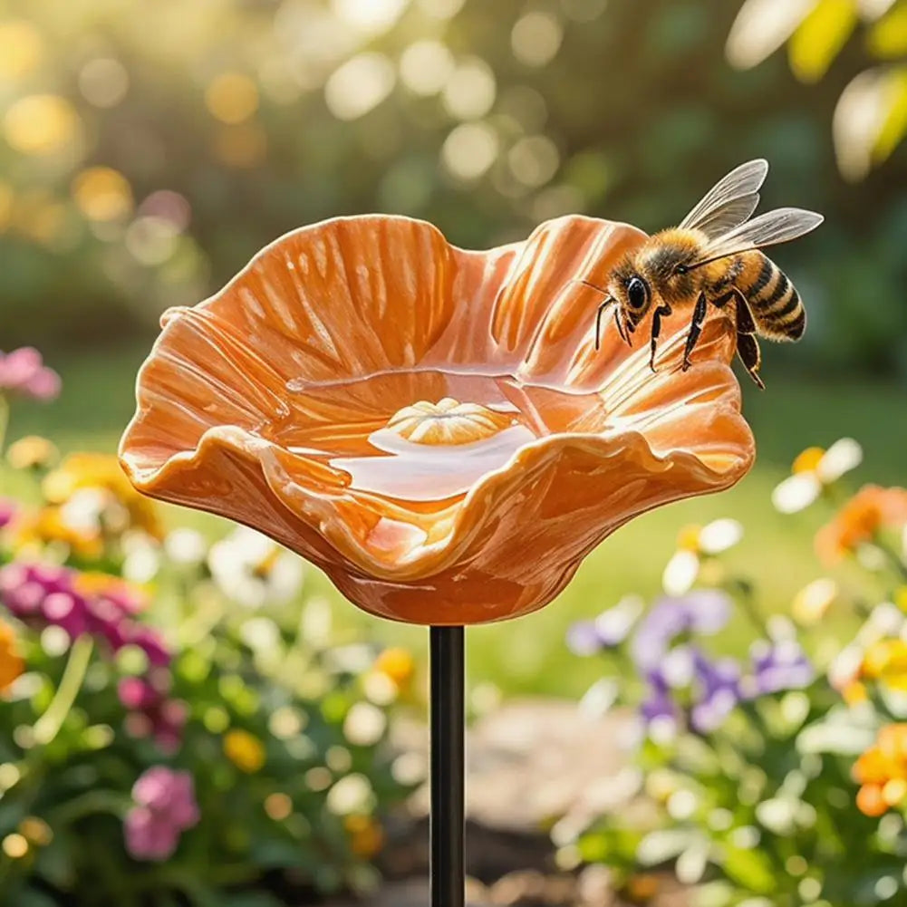support oiseaux fleur orange violet jaune relief artisanal tringle métalliqueextérieur naturelDecorationJardin