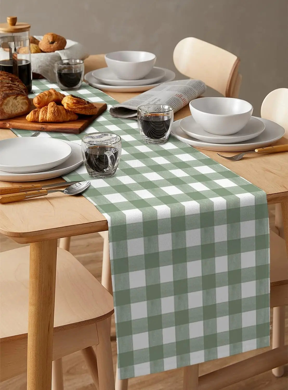 chimene table lin carreaux vert clair classique farmhouse decoration table verte blanc farmhouse decoration