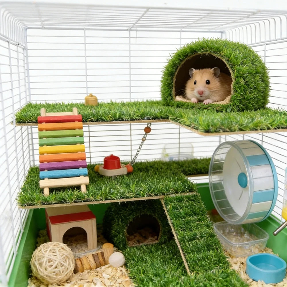 tapis fausse herbe vert transparent jouets animaux cage hamster lapin decoration habitat petits animaux