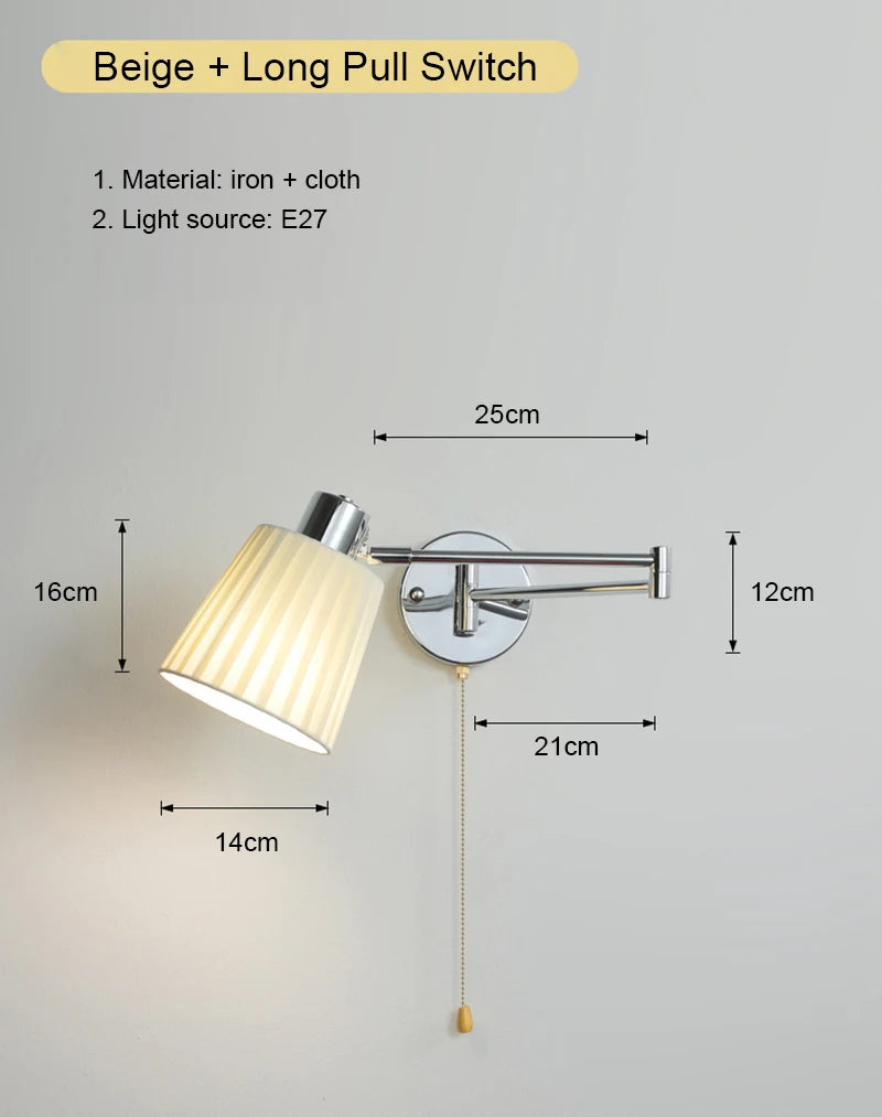 lampe murale articulée chrome plissée éclairage quotidien moderne interrupteur cordonversible