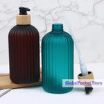 flacon savon liquide noir blanc vert rayures moderne élégant pompe pression bouchons bois 500ml