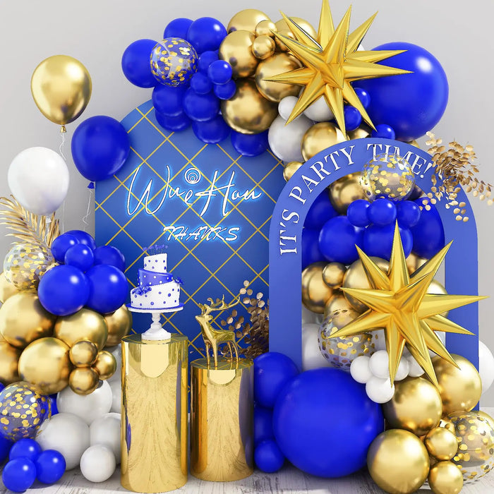 Arche de ballons bleu royal et doré pour décoration mariage